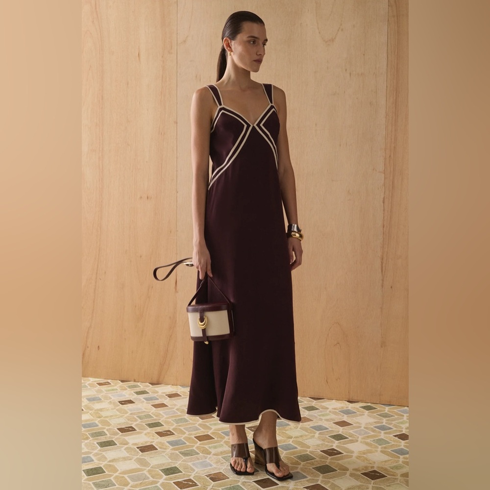 SANCIA: THE HAVEN DRESS Elegant Sangria/Brown Dress is Size S. NEW with Tags